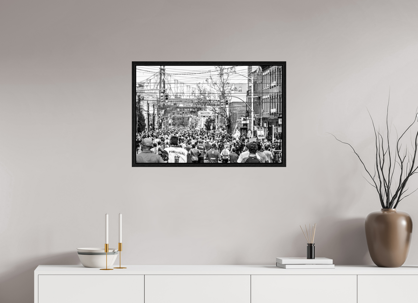 30 x 20″, Floater Frame The Pack — NYC Marathon