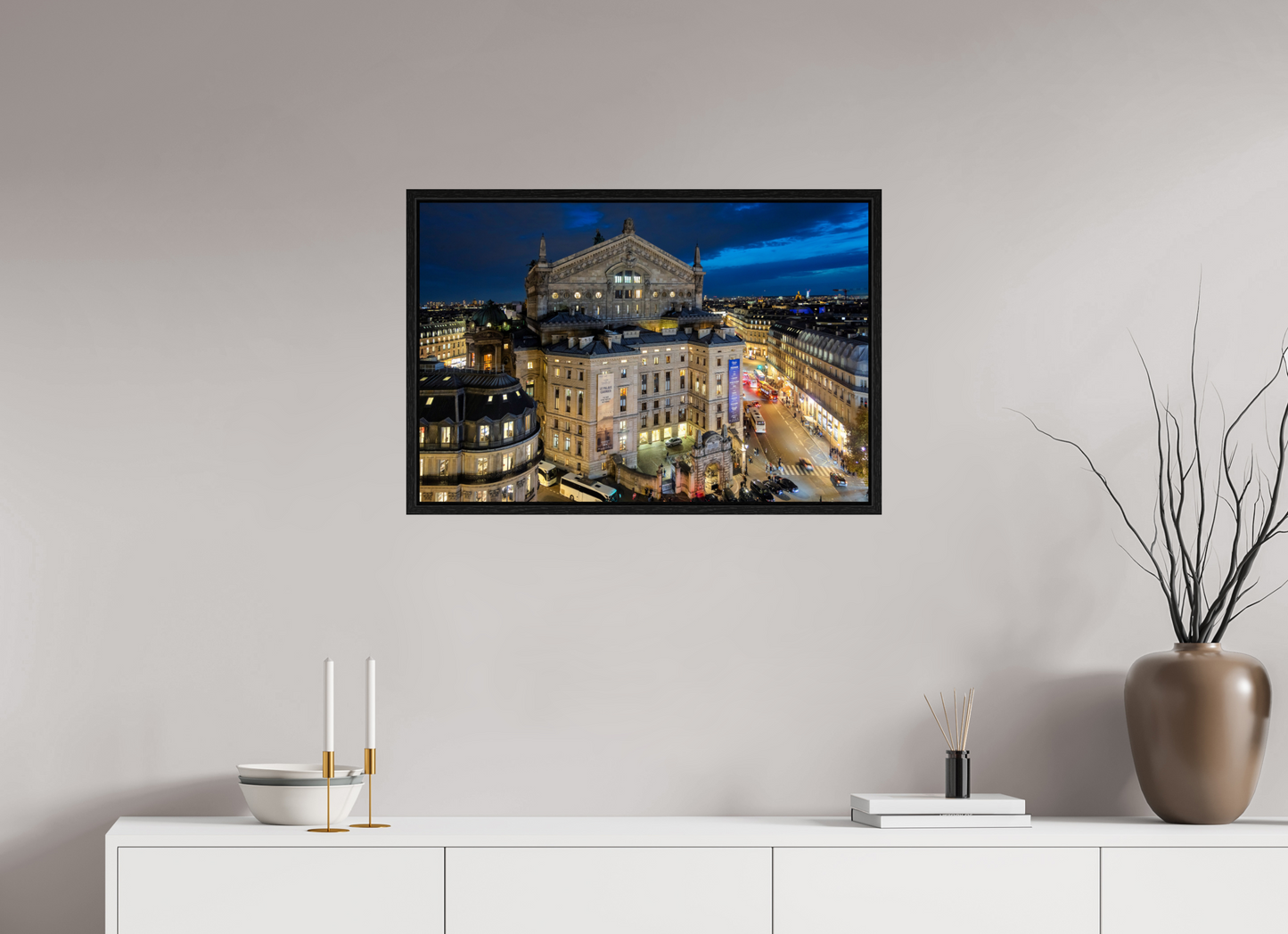30 x 20″, Floater Frame Paris - Palais Garnier during the blue hour