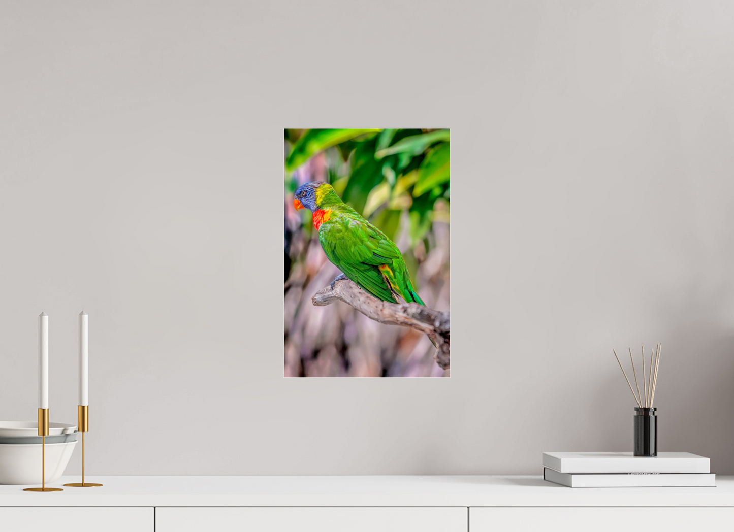 10 x 15″, Photo Print Under Acrylic Glass Rainbow Lorikeet on Branch – Vibrant Tropical Bird Fine Art Photography Print