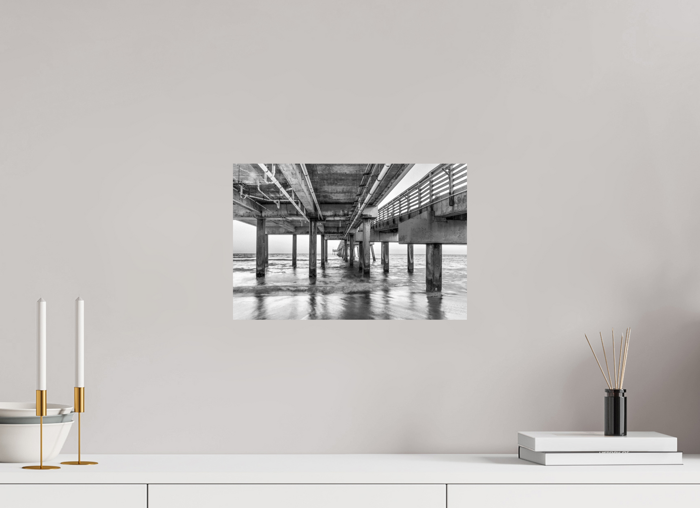 15 x 10″, Photo Print On Fuji Crystal DP II Florida - Under the Pier — Coastal Geometry in Black & White