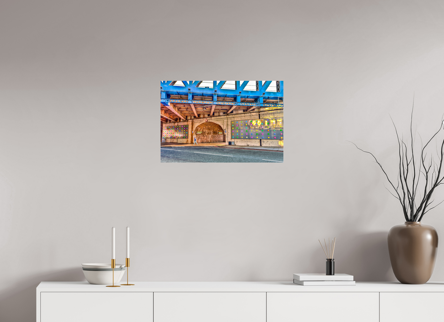 24 x 16″, Photo Print Under Acrylic Glass London Fine Art Photograph - Urban Geometry Under Blue Steel
