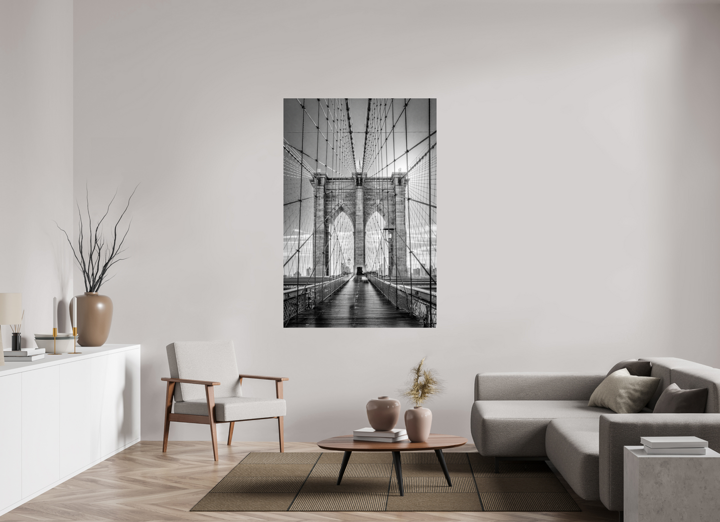 44 x 66″, Photo Print Under Acrylic Glass Lines of Infinity – Brooklyn Bridge Fine Art Black & White Photography Print