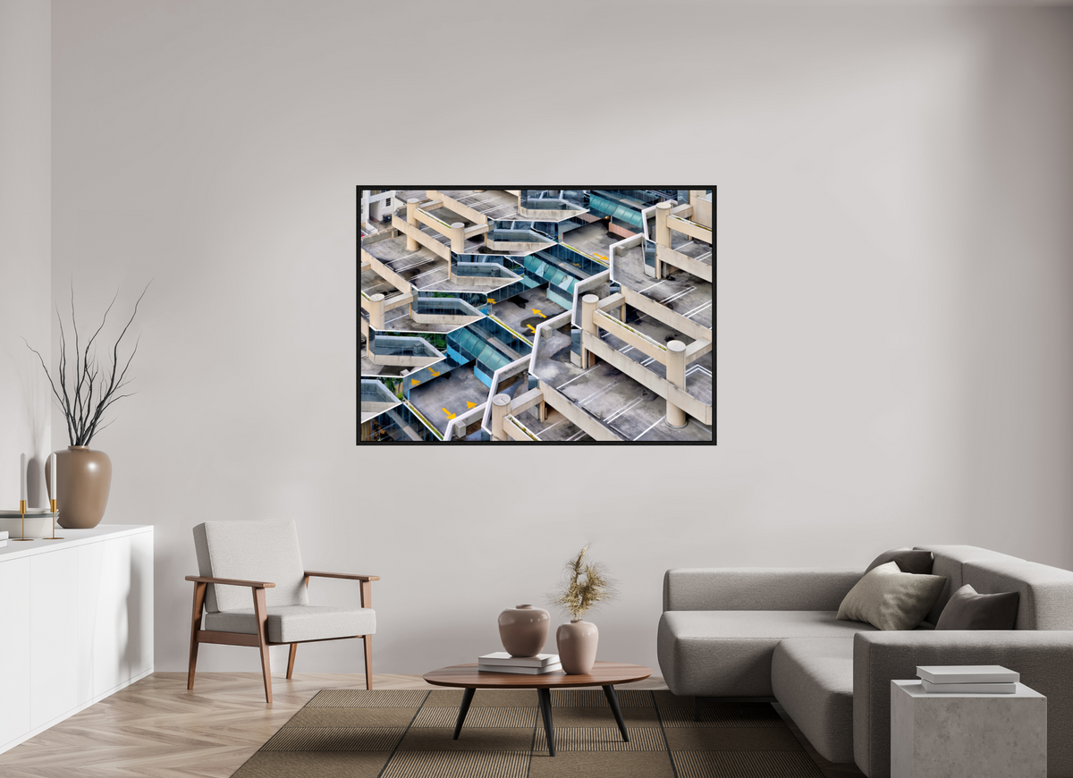 65.8 x 47″, Floater Frame Urban Labyrinth — Geometry in Concrete