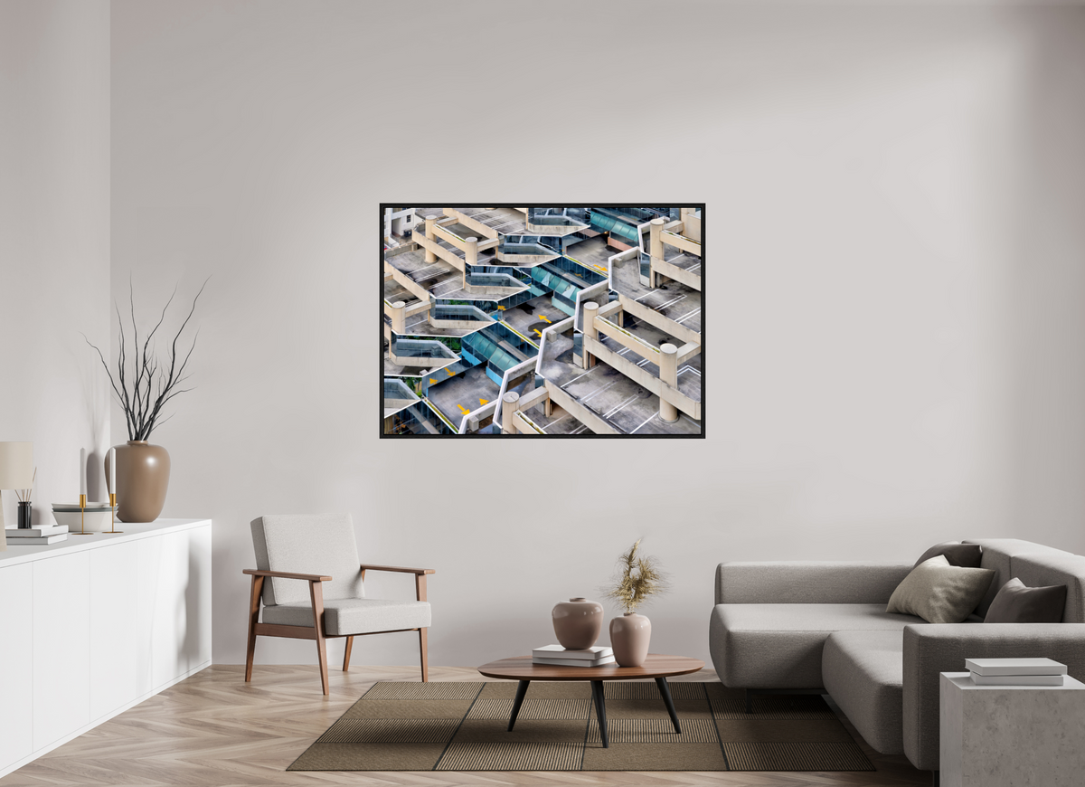 60.2 x 43″, Floater Frame Urban Labyrinth — Geometry in Concrete