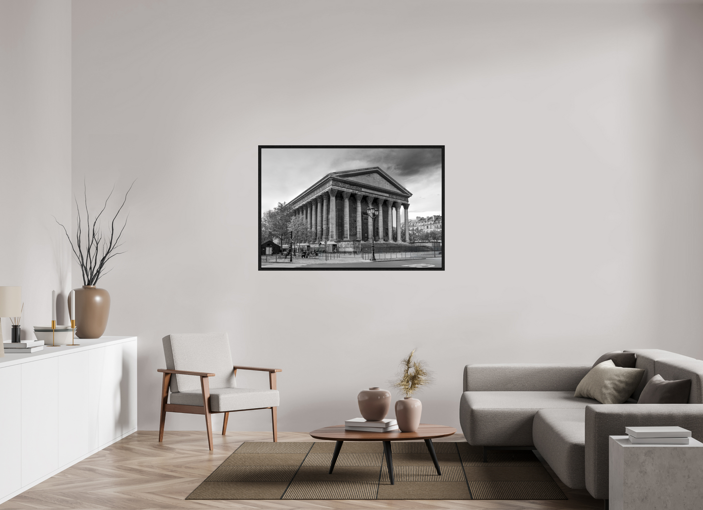 53 x 35″, Floater Frame Paris - La Madeleine in Monochrome