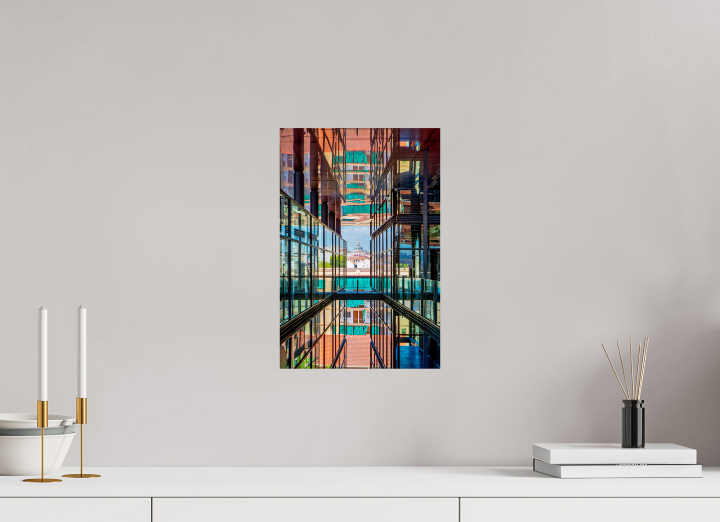 10 x 15″, Photo Print On Fuji Crystal DP II Madrid Architectural Reflection Print – Colegiata de San Isidro Dome from Reina Sofía Museum