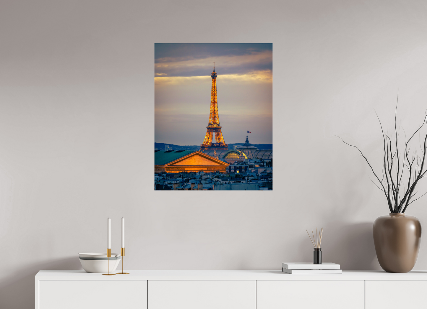 24 x 30″, Photo Print Under Acrylic Glass Paris - Golden Eiffel Tower