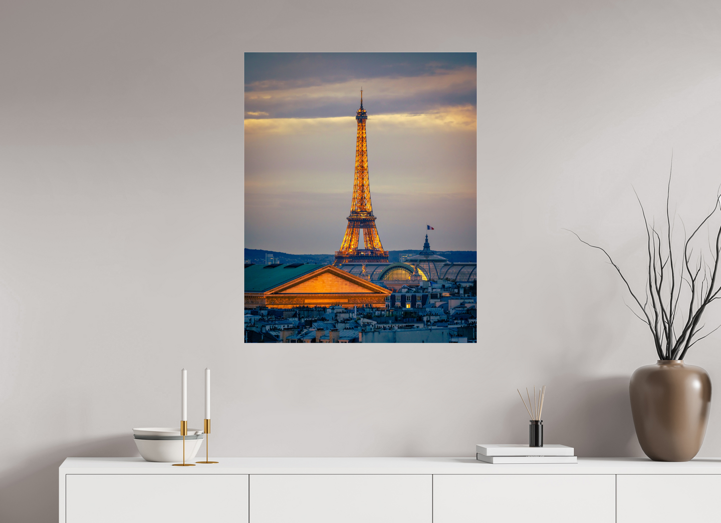 28 x 35″, Photo Print Under Acrylic Glass Paris - Golden Eiffel Tower