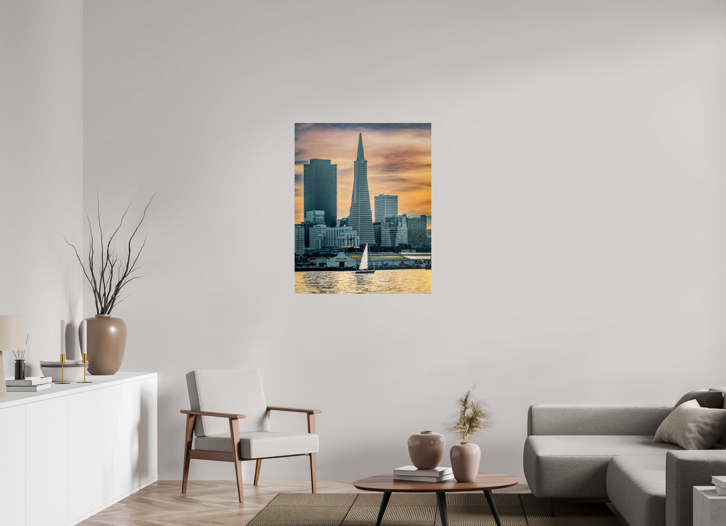 31 x 38.7″, Photo Print On Fuji Crystal DP II San Francisco Sunset with Sailboat — Transamerica Pyramid Fine Art Print
