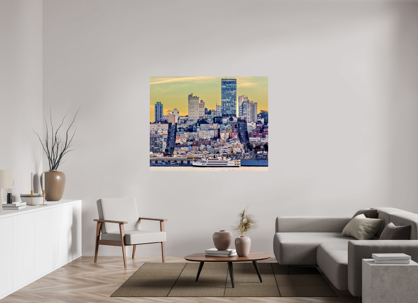 58.7 x 47″, Photo Print On Fuji Crystal DP II San Francisco - Cityscape with Ferry at Sunse