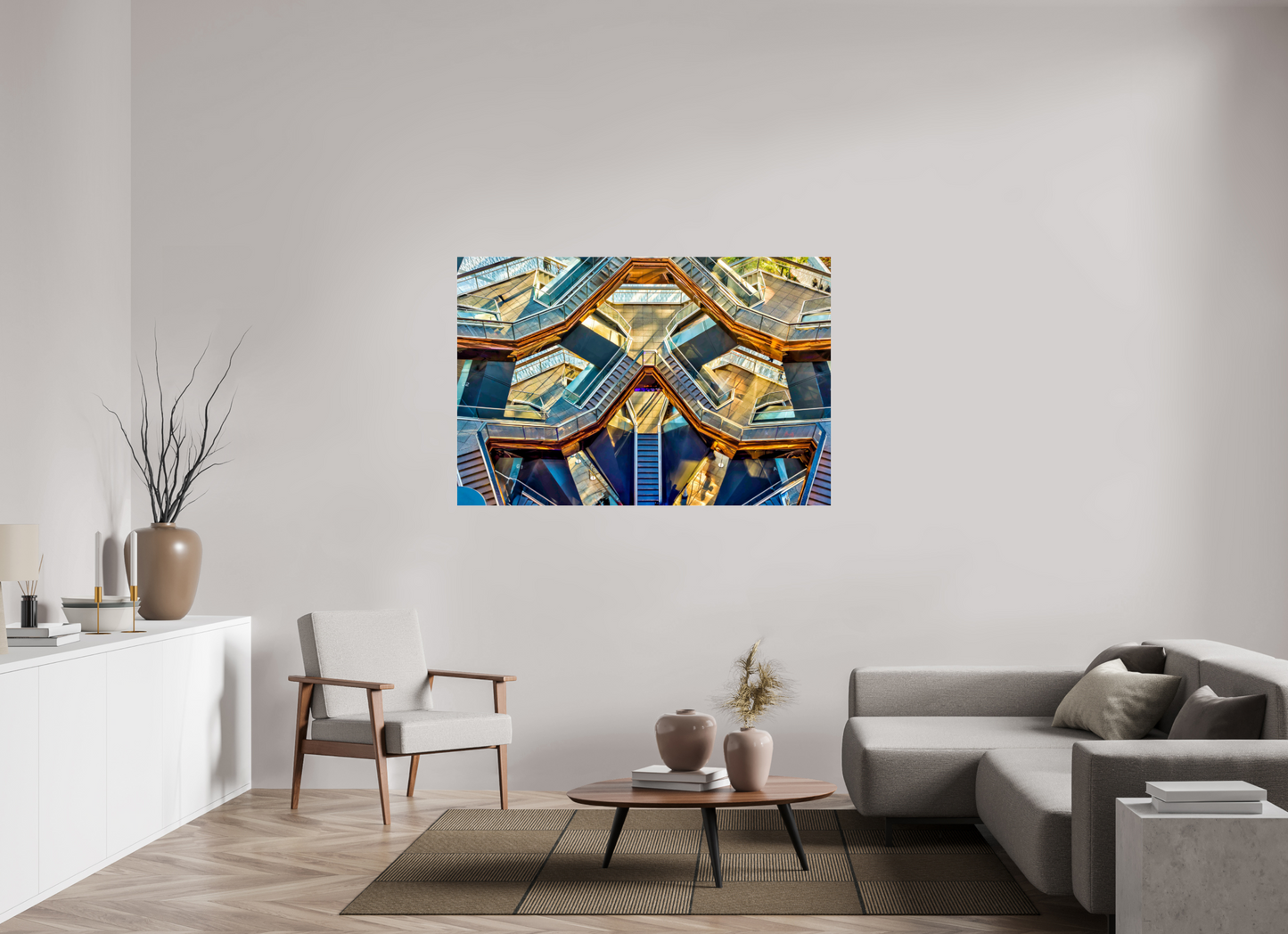60 x 40″, Photo Print Under Acrylic Glass New York - Golden Geometry — The Vessel, Architectural Fine Art Photograph