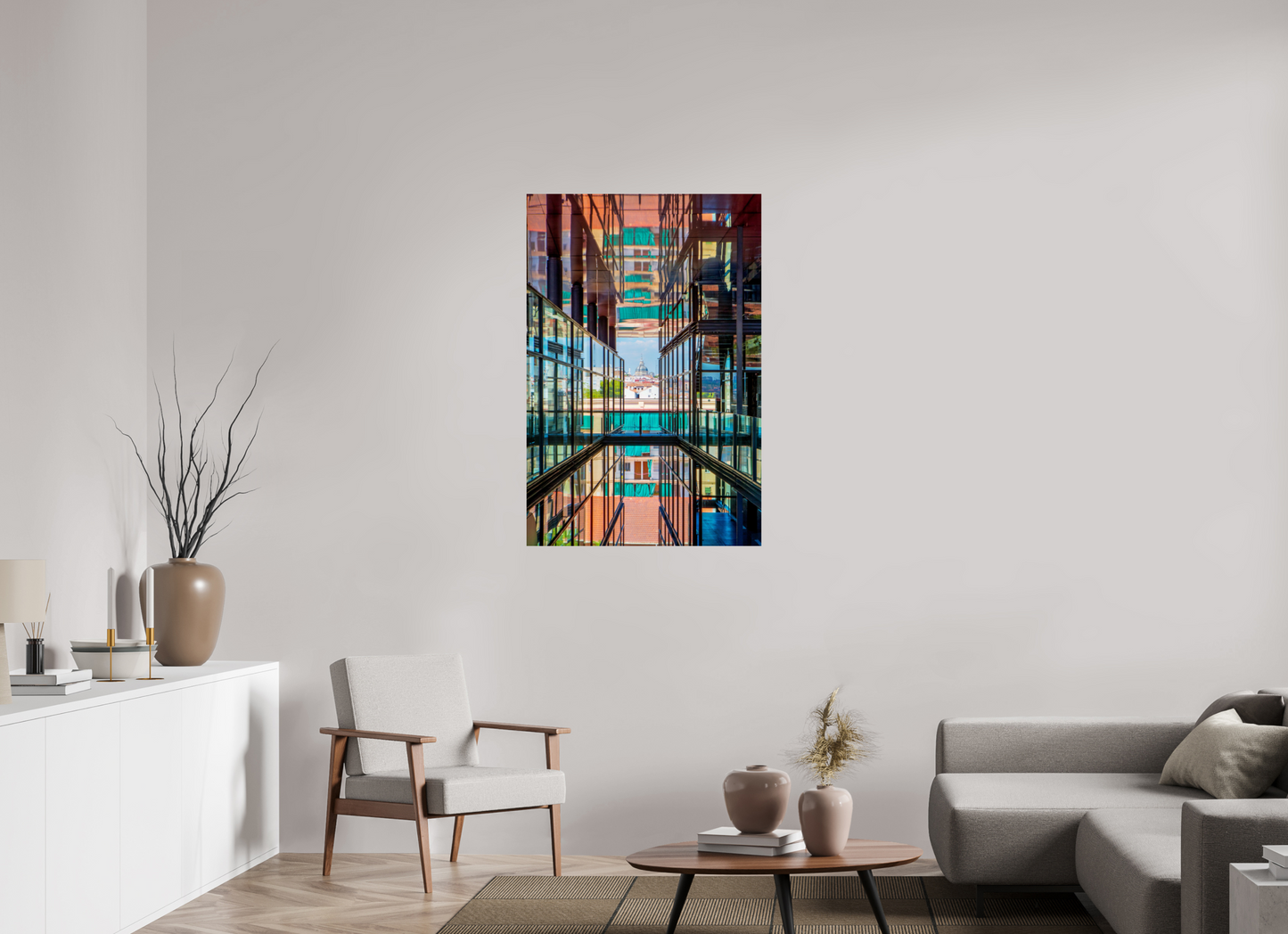 30 x 45″, Photo Print On Fuji Crystal DP II Madrid Architectural Reflection Print – Colegiata de San Isidro Dome from Reina Sofía Museum