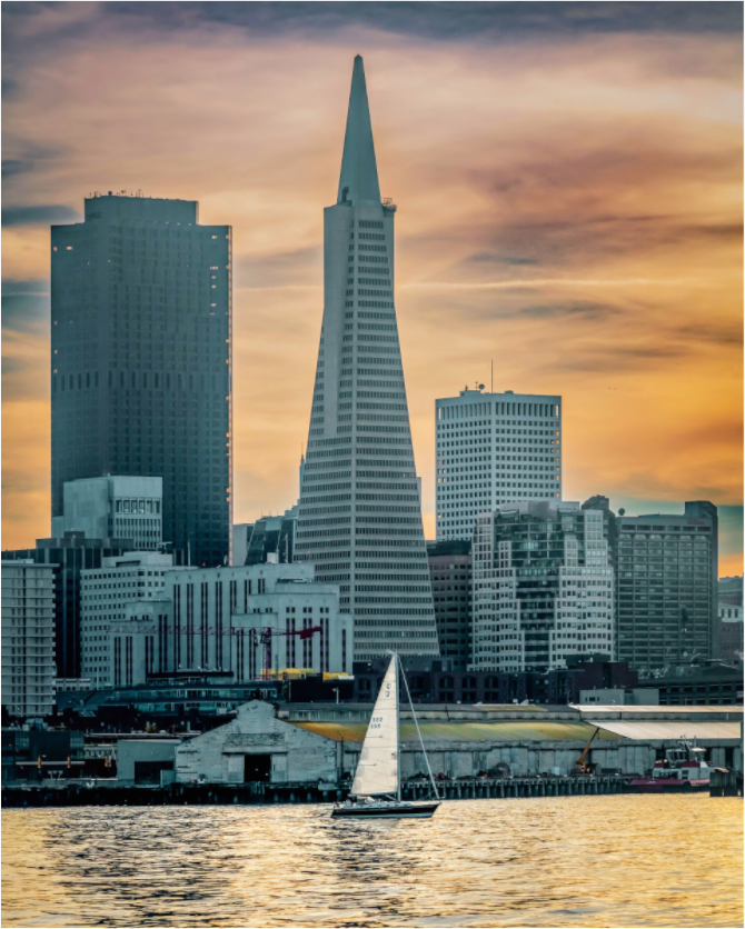 Main image San Francisco Sunset with Sailboat — Transamerica Pyramid Fine Art Print