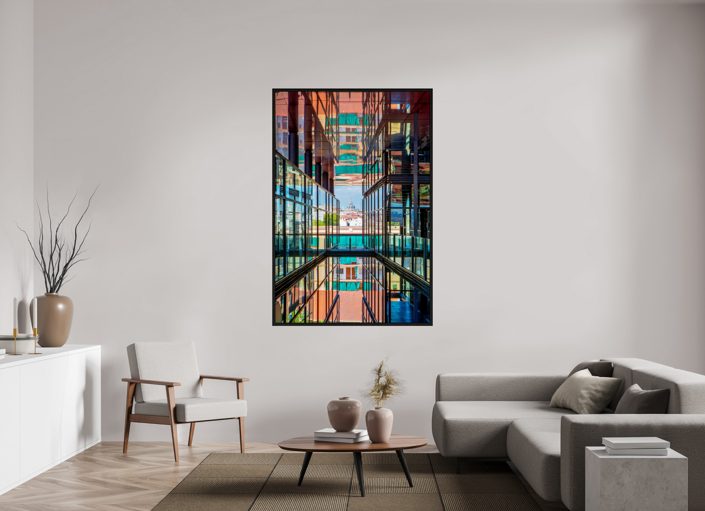44 x 66″, Floater Frame Madrid Architectural Reflection Print – Colegiata de San Isidro Dome from Reina Sofía Museum